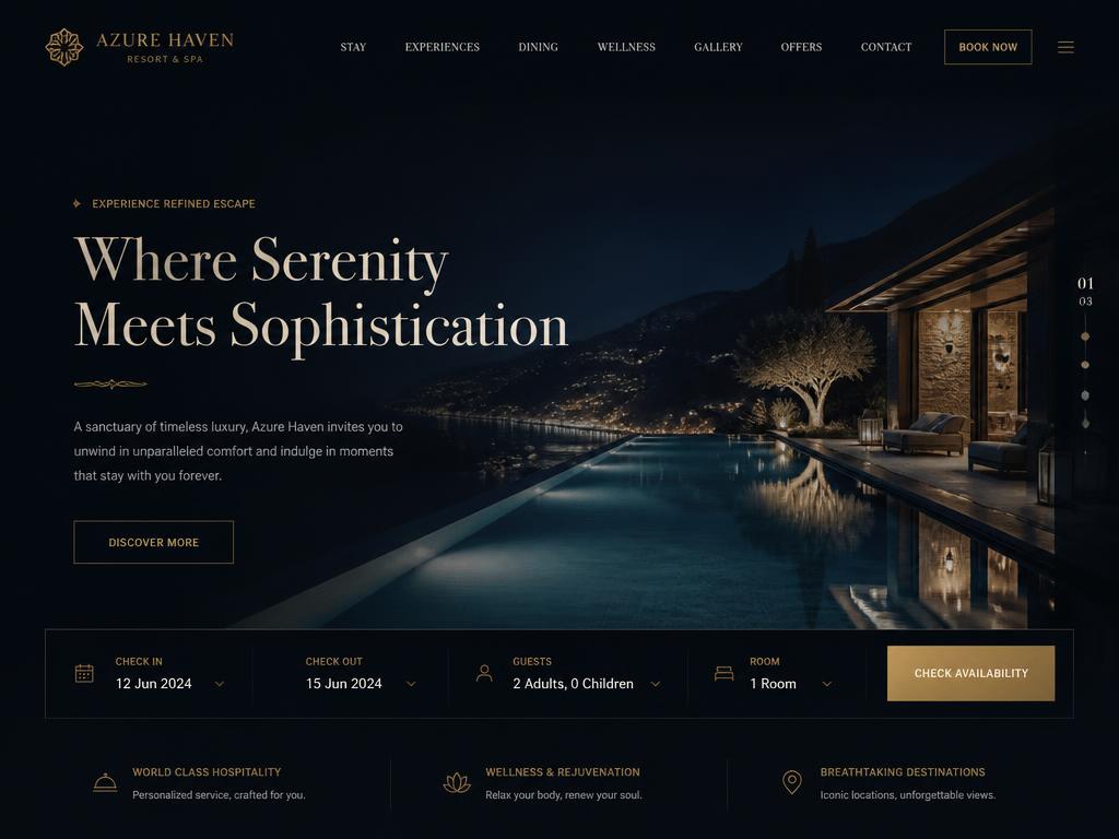 Beachfront resort · 34 rooms — concept redesign after direct-booking rebuild